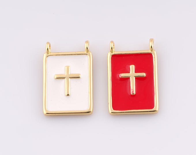 1 pcs Gold Enamel Cross Pendant,18K Gold Filled Religious Charm Christian Charms,DIY Bracelet Necklace Jewelry Making Findings Supply