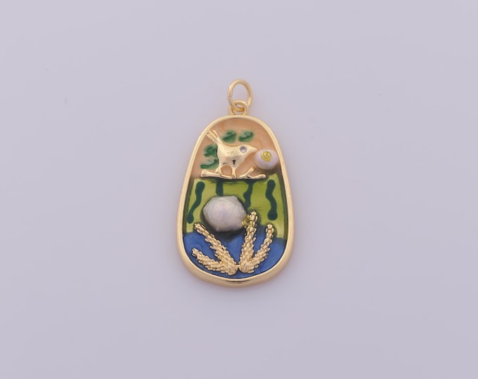 1 pcs Gold Enamel Bird Pendant,18K Gold Filled Animal Charm,Coral Charm DIY Bracelet Necklace Jewelry Making Finding Supply