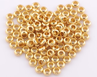 50 pcs 18K Gold Filled Round Flat Spacer Beads,Wheel Beads,Big Hole Beads for DIY Jewelry Making Findings Supply
