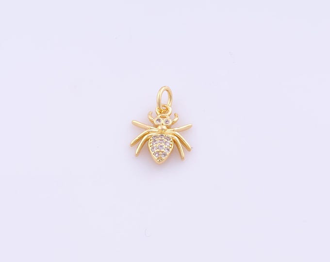 1 pcs Gold CZ Spider Pendant,18K Gold Filled Spider Charm,Spider Charms DIY Bracelet Necklace Jewelry Making Findings Supply