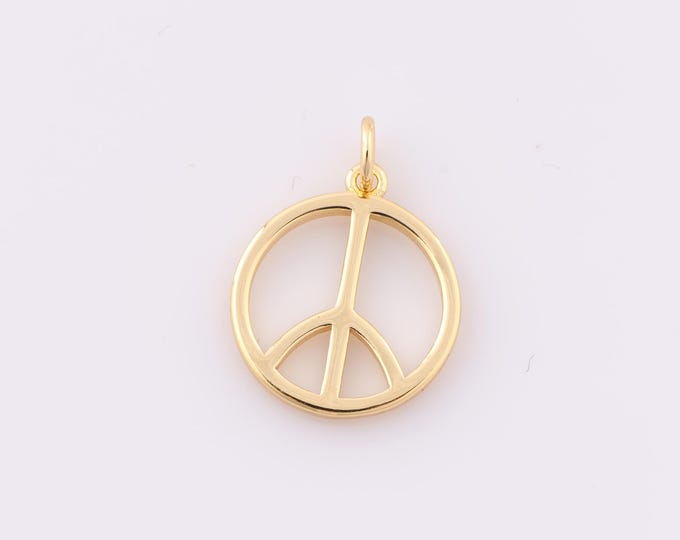 1 pcs Gold Peace Sign Pendant,18K Gold Filled Round Charm,Minimalist Charm DIY Bracelet Necklace Jewelry Making Findings Supply