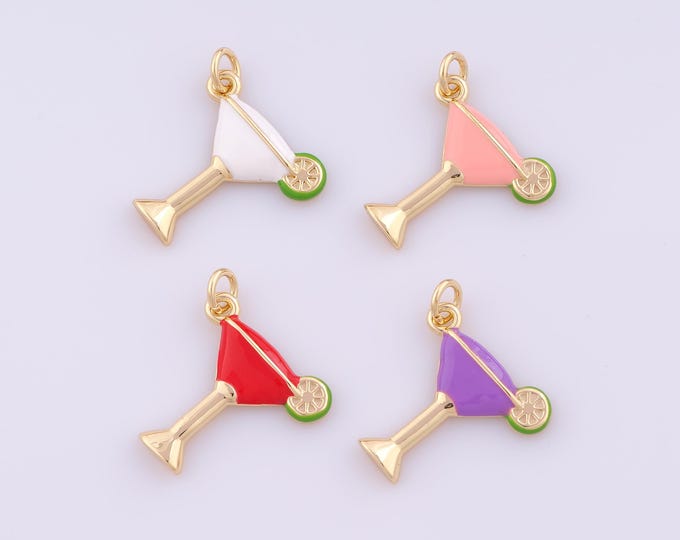 1 pcs Gold Enamel Goblet Pendant,18K Gold Filled Wine Glass Charm,Goblet Charms DIY Bracelet Necklace Jewelry Making Findings Supply