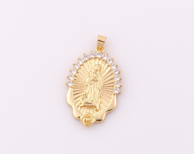 1 pcs Gold CZ Virgin Mary Pendant,18K Gold Filled Religion Charm,Catholic Charm DIY Bracelet Necklace Jewelry Making Findings Supply