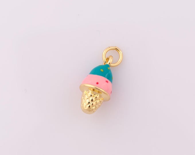 1 pcs Gold Enamel Ice Cream Pendant,18K Gold Filled Ice Cream Charm,Ice Cream Charm DIY Bracelet Necklace Jewelry Making Findings Supply