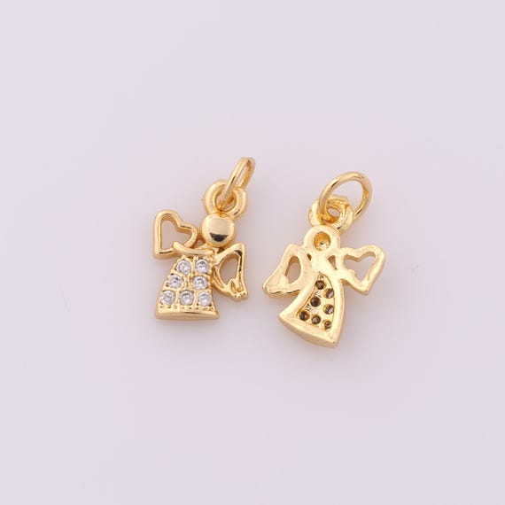 1 Pcs Gold CZ Angel Pendant,18k Gold Filled Heart Charm,angel