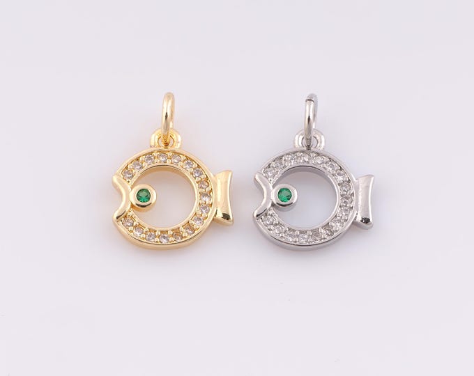1 pcs Gold CZ Fish Pendant,18K Gold Filled Marine Life Charm,Fish Charms,DIY Bracelet Necklace Jewelry Making Findings Supply