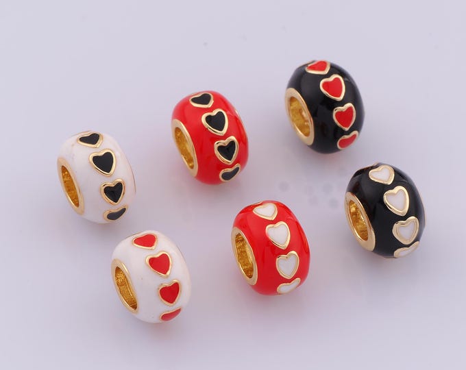 1 pcs 18K Gold Filled Enamel Heart Spacer Beads,Large Hole Beads,Round Tube Beads for DIY Jewelry Making Findings Supply