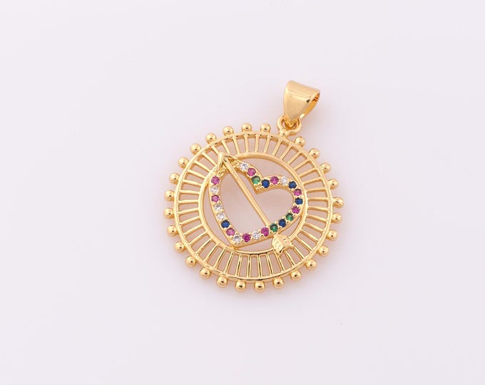 1 pcs Gold CZ Heart Pendant,18K Gold Filled Arrow Charm,Heart Charm DIY Bracelet Necklace Jewelry Making Findings Supply