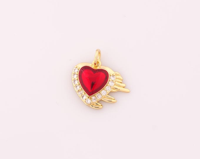 1 pcs Gold CZ Heart Pendant,18K Gold Filled Heart Charm,Heart Charms DIY Bracelet Necklace Jewelry Making Findings Supply