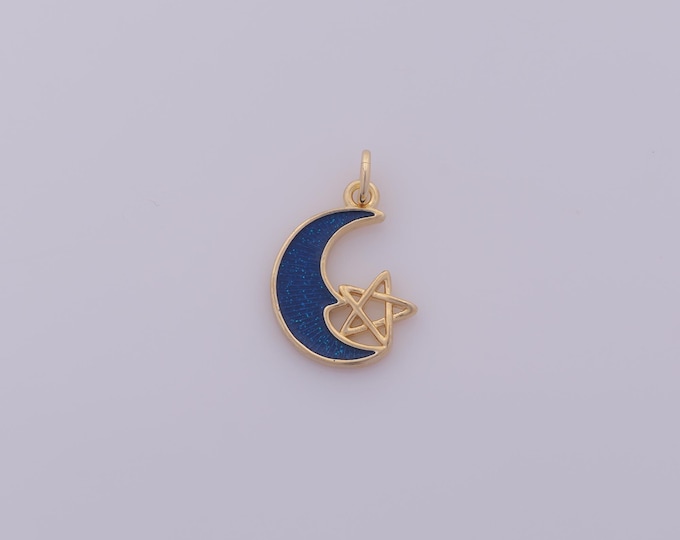 1 pcs Gold Enamel Moon Pendant,18K Gold Filled Star Charm,Celestial Charms DIY Bracelet Necklace Jewelry Making Findings Supply