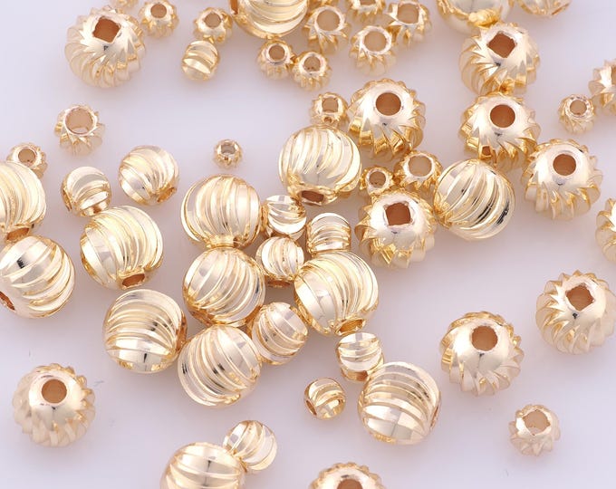 50 pcs 14K Gold Filled Textured Round Spacer Beads,Corrugated Twisted Beads,Round Ball Beads for DIY Jewelry Making Findings Supply