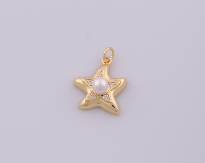 1 pcs Gold CZ Starfish Pendant,18K Gold Filled Starfish Charm,Starfish Charms DIY Bracelet Necklace Jewelry Making Findings Supply