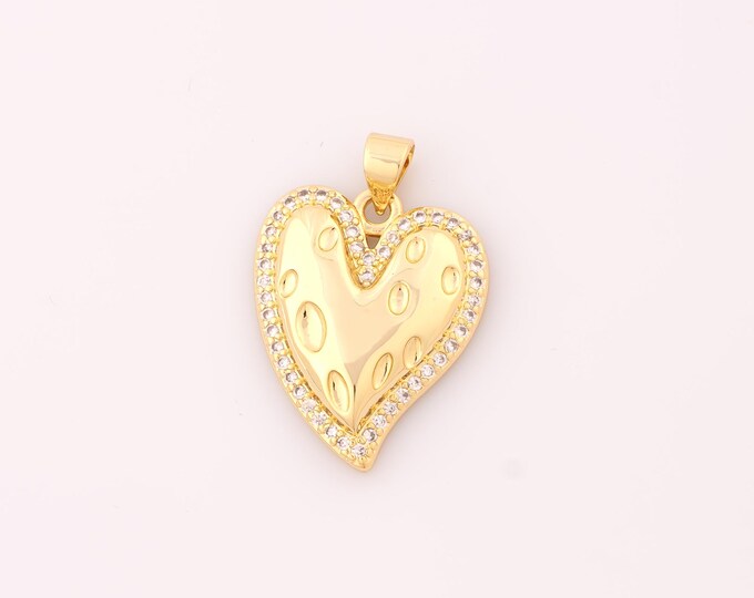 1 pcs Gold CZ Heart Pendant,18K Gold Filled Love Charm,Heart Charms DIY Bracelet Necklace Jewelry Making Findings Supply