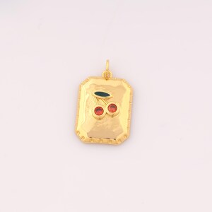 1 pcs Gold Enamel Cherry Pendant,18K Gold Filled Fruit Charm,CZ Square Charms DIY Bracelet Necklace Jewelry Making Findings Supply