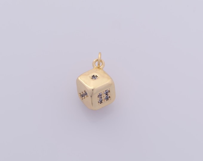 1 pcs Gold CZ Dice Pendant,18K Gold Filled Polyhedron Charm,Dice Charms DIY Bracelet Necklace Jewelry Making Findings Supply