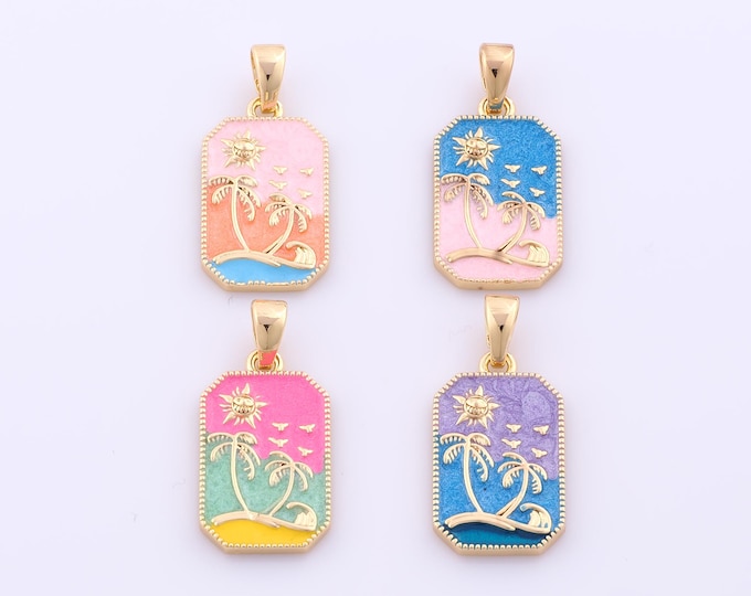 1 pcs Gold Enamel Coconut Tree Pendant,18K Gold Filled Beach Charm,Palm Tree Charms DIY Bracelet Necklace Jewelry Making Findings Supply