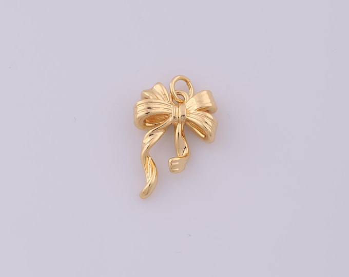 1 pcs Gold Bow Pendant,18K Gold Filled Tie Charm,Bow Charms DIY Bracelet Necklace Jewelry Making Findings Supply