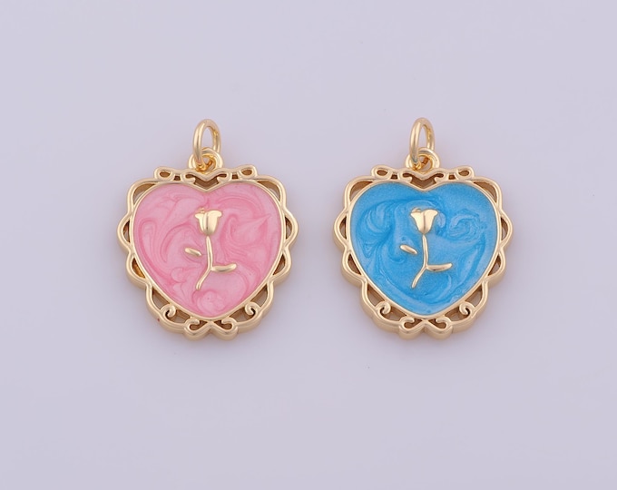 1 pcs Gold Enamel Heart Pendant,18K Gold Filled Tulip Charm,Heart Flower Charms DIY Bracelet Necklace Jewelry Making Findings Supply