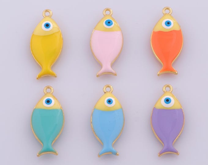 1 pcs Gold Enamel Fish Pendant,18K Gold Filled Marine Life Charm,Fish Charms DIY Bracelet Necklace Jewelry Making Findings Supply