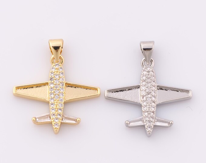 1 pcs Gold CZ Airplane Pendant,18K Gold Filled Airplane Charm,Airplane Charm DIY Bracelet Necklace Jewelry Making Findings Supply