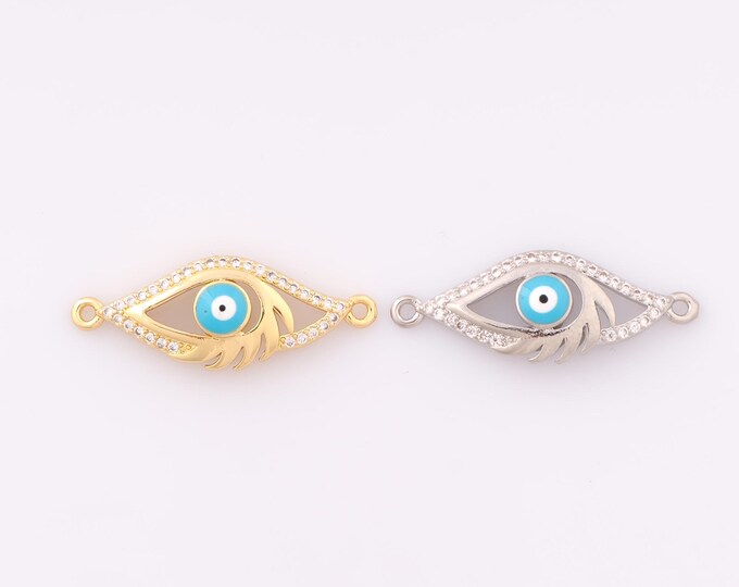 1 pcs Gold Evil Eye Connector,18K Gold Filled CZ Eye Connector,Devil Eye Connector DIY Bracelet Necklace Jewelry Making Findings Supply