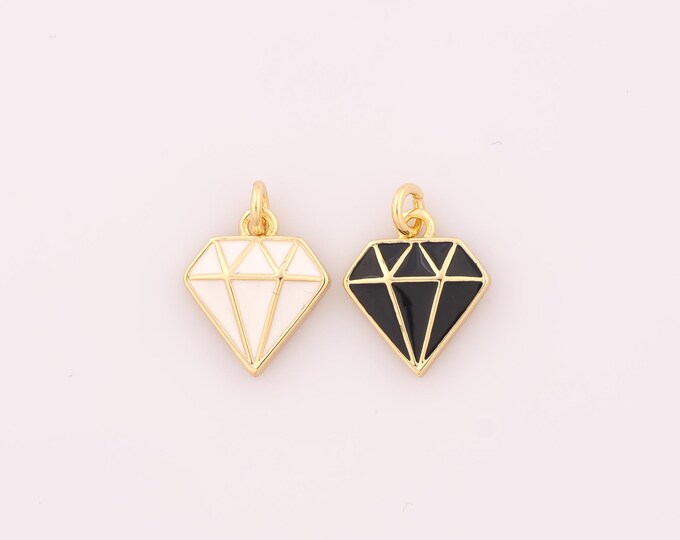 1 pcs Gold Enamel Diamond Pendant,18K Gold Filled Diamond Charm Diamond Charms,DIY Bracelet Necklace Jewelry Making Findings Supply