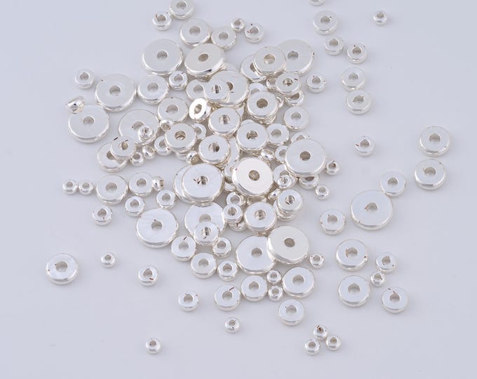 100pcs Silver Filled Flat Spacer Round Beads,Silver Disc Beads,Silver Heishi Beads for DIY Bracelet Necklace Jewelry Findings Making