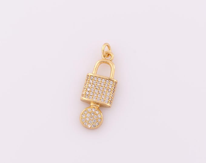 1 pcs Gold CZ Lock Pendant,18K Gold Filled Key Charm,Lock Charm DIY Bracelet Necklace Jewelry Making Findings Supply