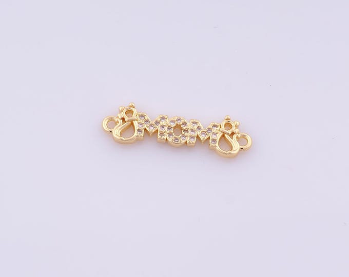 1 pcs Gold CZ MOM Connector,18K Gold Filled Letter Connector,Mom Connector DIY Bracelet Necklace Jewelry Making Findings Supply