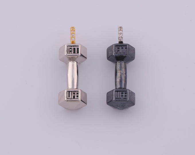 1 pcs Gold CZ Dumbbell Pendant,18K Gold Filled Barbell Charm,Sports Charms DIY Bracelet Necklace Jewelry Making Findings Supply
