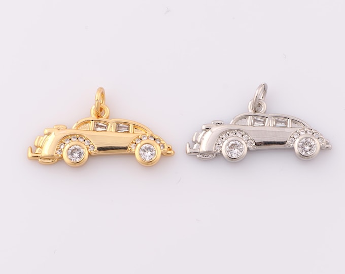 1 pcs Gold CZ Luxury Car Pendant,18K Gold Filled Minimalist Charm,Luxury Car Charm DIY Bracelet Necklace Jewelry Making Findings Supply