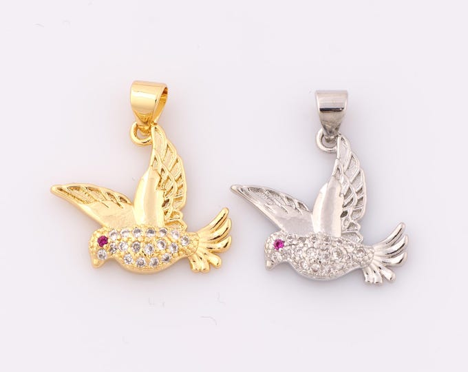 1 pcs Gold CZ Bird Pendant,18K Gold Filled Bird Charm,Bird Charm DIY Bracelet Necklace Jewelry Making Findings Supply