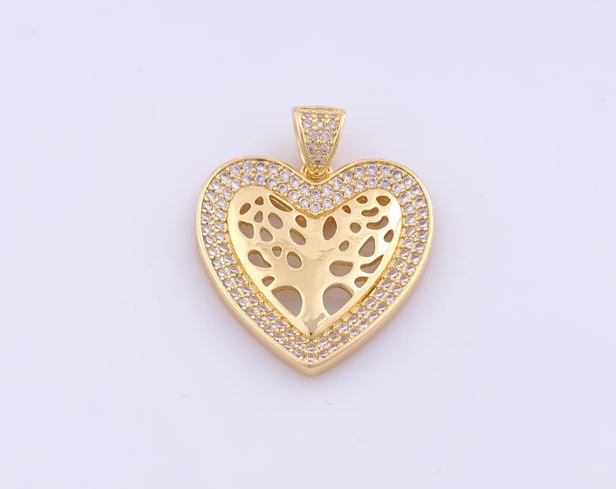 1 pcs Gold CZ Heart Pendant,18K Gold Filled Tree of Life Charm,Heart Tree Charms DIY Bracelet Necklace Jewelry Making Findings Supply