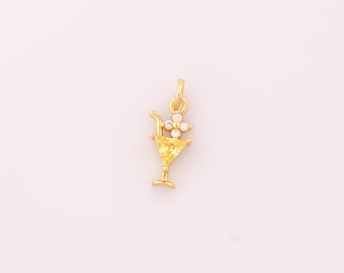 1 pcs Gold Goblet Pendant,18K Gold Filled Wine Glass Charm,CZ Goblet Charms DIY Bracelet Necklace Jewelry Making Findings Supply