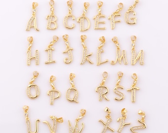 1 pcs Gold CZ Initial Pendant,18K Gold Filled Alphabet Charm,Letters Charm DIY Bracelet Necklace Jewelry Making Findings Supply
