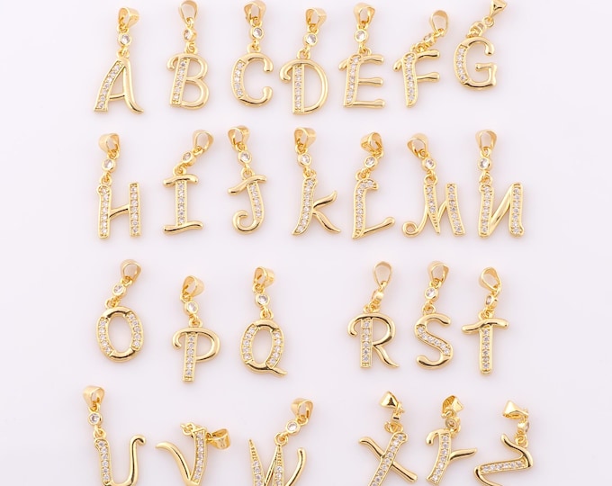 1 pcs Gold CZ Initial Pendant,18K Gold Filled Alphabet Charm,Letters Charm DIY Bracelet Necklace Jewelry Making Findings Supply