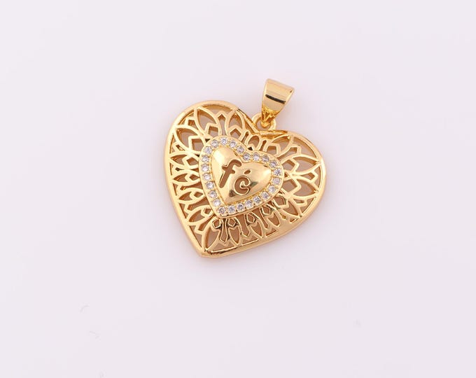 1 pcs Gold CZ Heart Pendant,18K Gold Filled Fe Charm,Letter Charm DIY Bracelet Necklace Jewelry Making Findings Supply