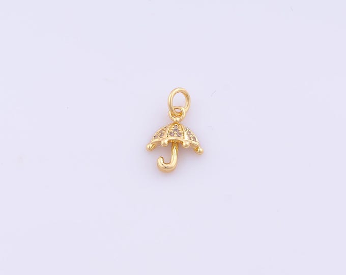 1 pcs Gold CZ Umbrella Pendant,18K Gold Filled Umbrella Charm,Umbrella Charms DIY Bracelet Necklace Jewelry Making Findings Supply