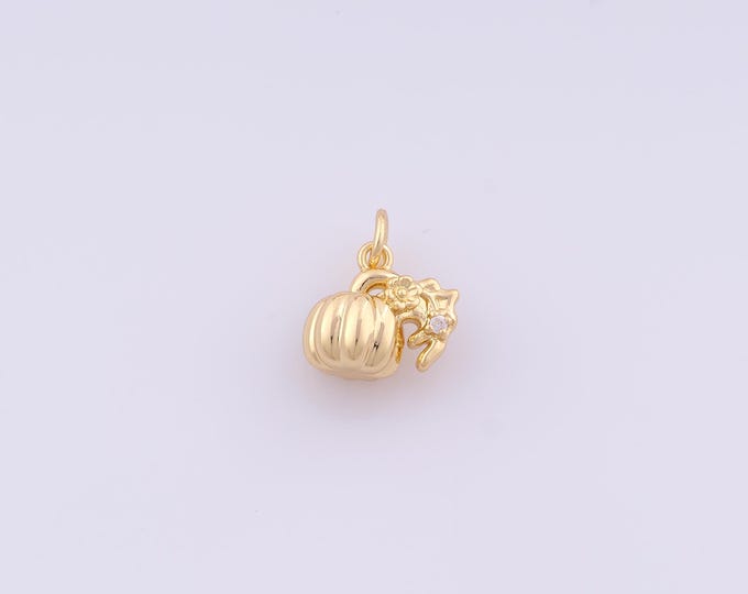 1 pcs Gold CZ Pumpkin Pendant,18K Gold Filled Pumpkin Charm,Pumpkin Charms DIY Bracelet Necklace Jewelry Making Findings Supply