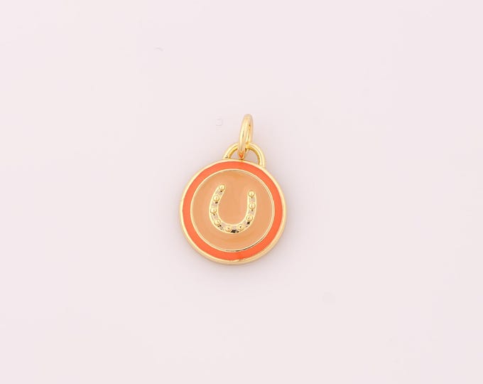 1 pcs Gold Enamel Round Pendant,18K Gold Filled U Charm Round Charms,DIY Bracelet Necklace Jewelry Making Findings Supply