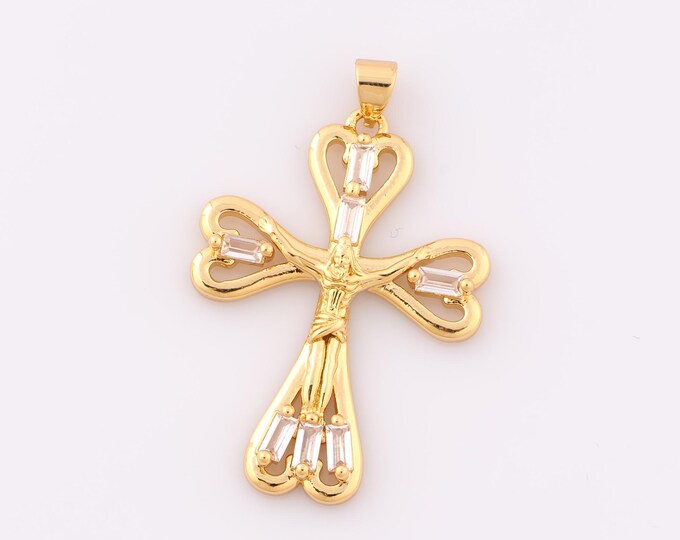 1 pcs Gold CZ Cross Pendant,18K Gold Filled Heart Charm,Victim Charm DIY Bracelet Necklace Jewelry Making Findings Supply