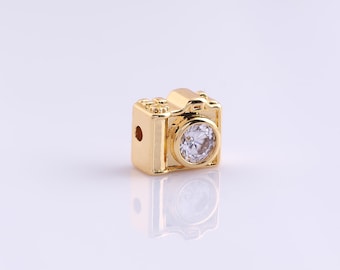 1 pcs 18K Gold Filled CZ Camera Spacer Beads,Camera Beads,Camera Beads for DIY Jewelry Making Findings Supply
