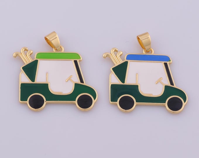 1 pcs Gold Enamel Golf Cart Pendant,18K Gold Filled Golf Charm,Car Charms DIY Bracelet Necklace Jewelry Making Findings Supply