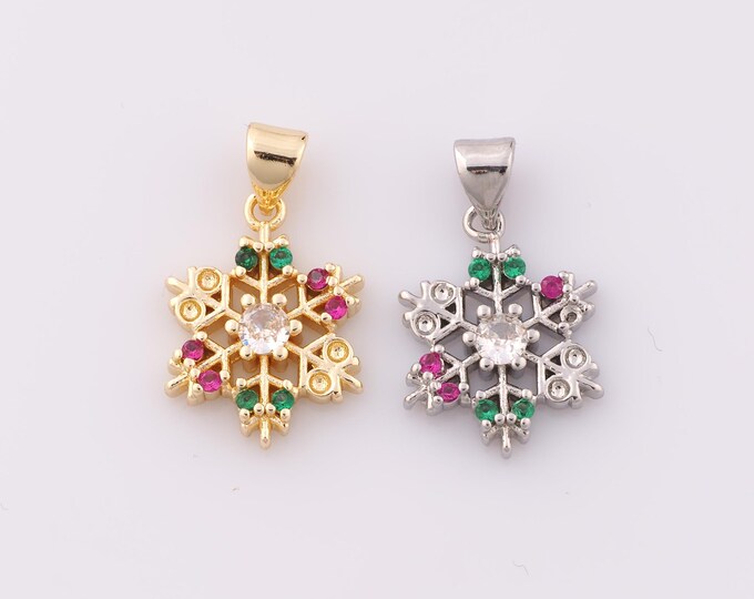 1 pcs Gold CZ Snowflake Pendant,18K Gold Filled Flower Charm,Snowflake Charm DIY Bracelet Necklace Jewelry Making Findings Supply