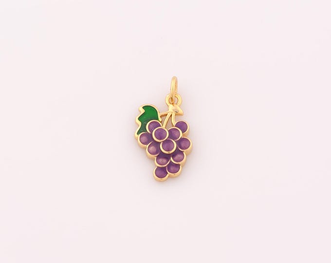 1 pcs Gold Enamel Grape Pendant,18K Gold Filled Fruit Charm,Grape Charms DIY Bracelet Necklace Jewelry Making Findings Supply