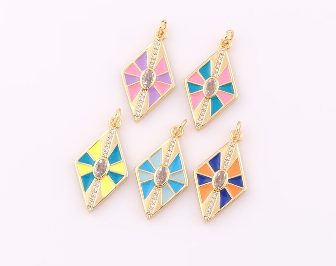 1 pcs Gold CZ Kite Pendant,18K Gold Filled Rhombus Charm,Enamel Minimalist Charm DIY Bracelet Necklace Jewelry Making Findings Supply