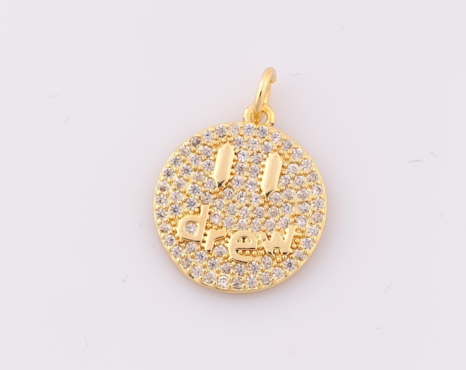 1 pcs Gold CZ Draw Pendant,18K Gold Filled Round Charm,Minimalist Charm DIY Bracelet Necklace Jewelry Making Findings Supply