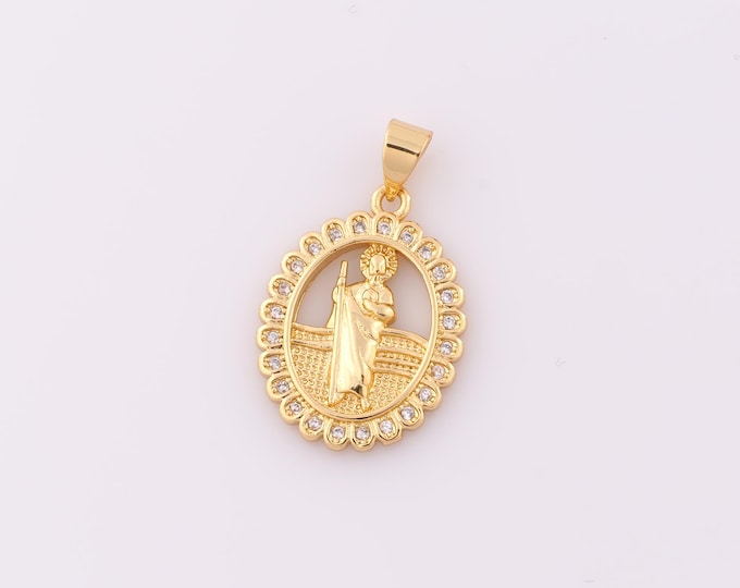 1 pcs Gold CZ St.Juda Pendant,18K Gold Filled Religion Charm,Saint Jude Charm DIY Bracelet Necklace Jewelry Making Findings Supply