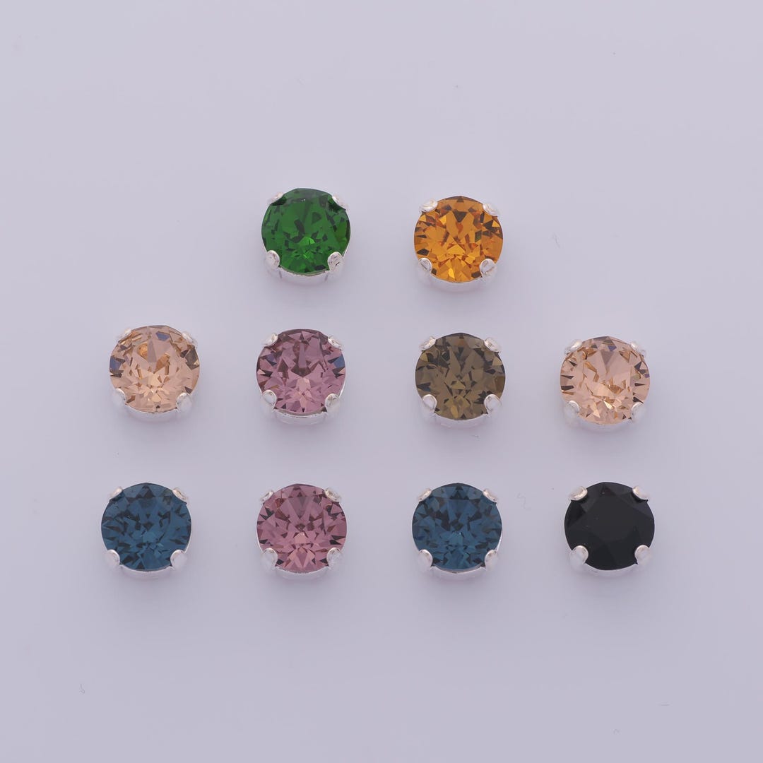 10 Pcs Mix Random Colors Rivoli Crystal Beads,stones in Metal Setting ...