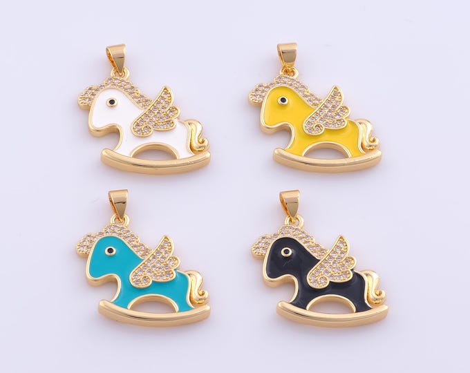 1 pcs Gold CZ Pegasus Pendant,18K Gold Filled Pegasus Charm,Enamel Pegasus Charms DIY Bracelet Necklace Jewelry Making Findings Supply